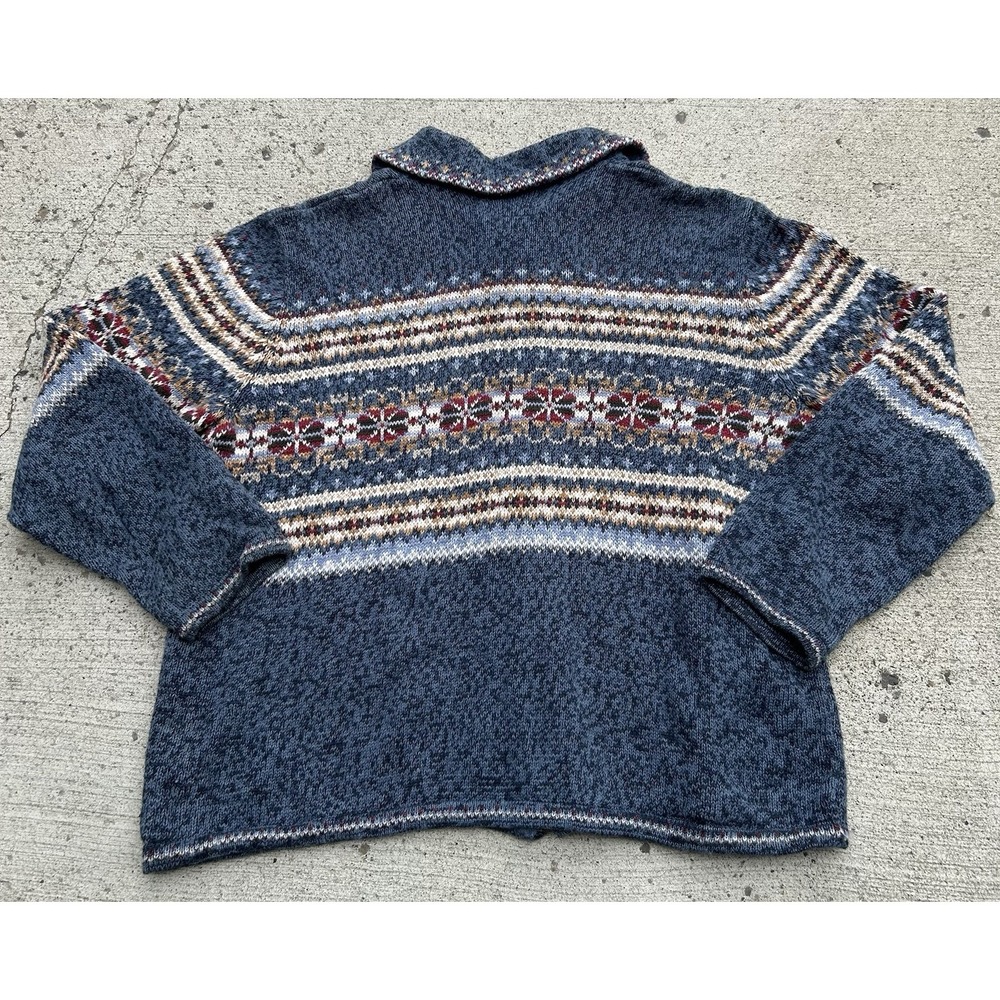 Vintage 90s Zip Up Cardigan Sweater Womens Large Blue with Pattern Tiara Intl - Picture 2 of 6